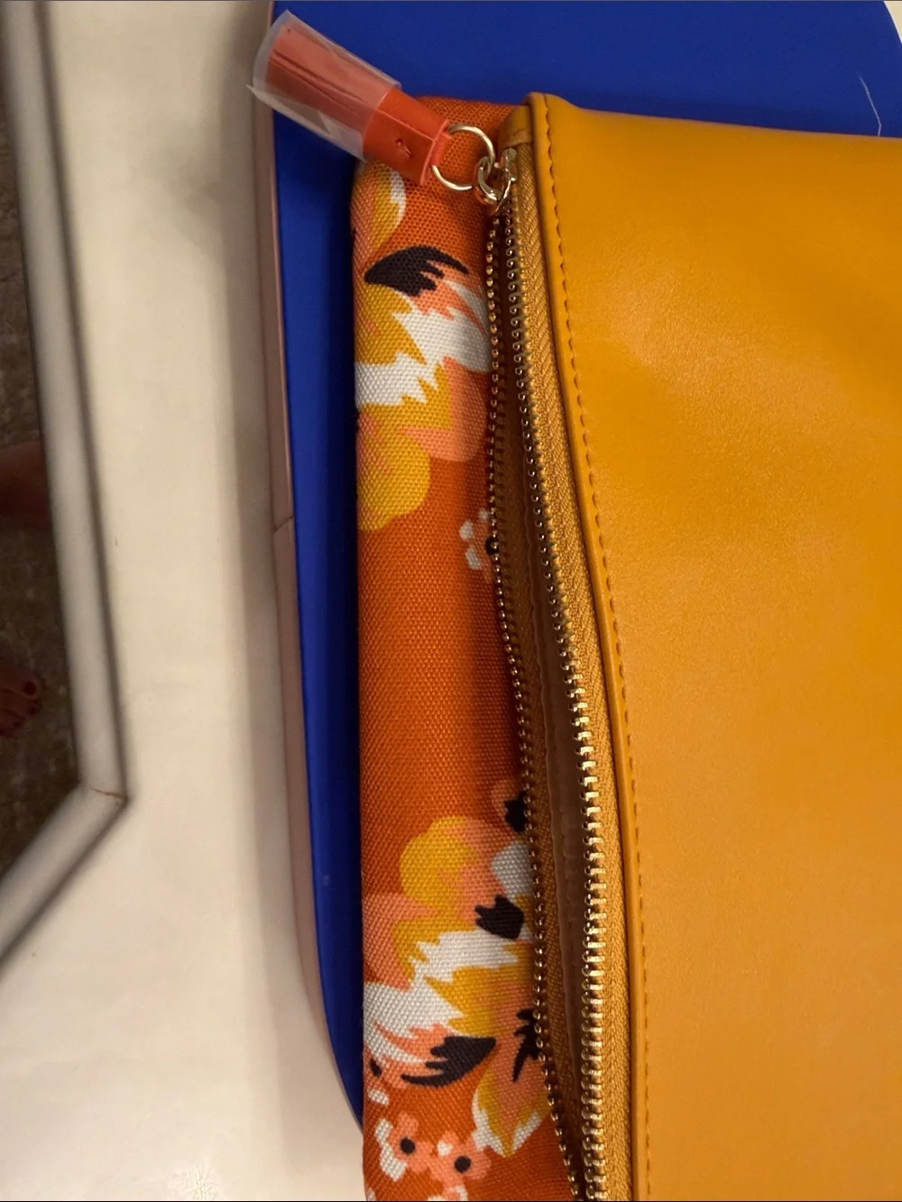 Rachel Pally Mustard Yellow Zip Clutch with Floral Insert